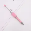 Pinker DIY-Perlenkugelschreiber mit Strass-Kristall-Akzenten und Metallspitze - Bruchstein-Stil / Khaki Rosa
