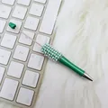 Hochwertiger grüner DIY-Perlenkugelschreiber mit funkelnden Strasssteinen und Perlen - Perlenstil / Glazed Green
