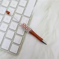 Eleganter brauner DIY Perlen Kugelschreiber mit luxuriösen Perlen und Strass Akzenten - Perlenstil / Bernstein Orange