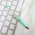 DIY Perlen Kugelschreiber in Minzgrün mit elegantem Strass- und Perlen-Griff - Sonnenblume / Khaki Hellgrün