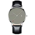 Montre à quartz minimaliste pour homme avec cadran gris et bracelet en cuir noir - Bracelet Noir Boîtier Argent Cadran Gris
