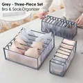 Set di 3 organizer per cassetti in rete traspirante grigia per reggiseni, calze e biancheria - Set di 3 pezzi / Grigio