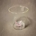 Minimalist clear glass drinking cup featuring an internal 3D pink glass butterfly - Pink Butterfly