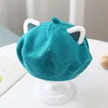 Cute baby knit beret with plush cat ears in turquoise blue for winter - One Size 46-51cm / Green
