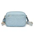 Borsa a tracolla azzurra testurizzata con ricami e ampia tracolla a motivi etnici - Blu