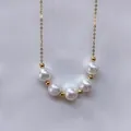 Elegant 5-6mm natural freshwater pearl smile necklace with gold-plated S925 silver chain - 5-6mm / Silver