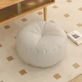 Japanese style round faux leather floor pouf ottoman in minimalist light beige finish - Cat Scratch Leather - Round / 40*40*15 cm / Light Gray