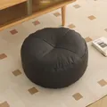 Dark gray round leather floor pouf cushion for home meditation and tatami seating - Cat Scratch Leather - Round / 40*40*15 cm / Black