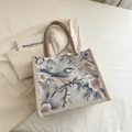 Vintage Tragetasche aus Baumwolle und Leinen mit Blumen-Vogel-Print und großem Fassungsvermögen - Vintage Blumen- und Vogeldruck