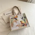 Elegante Baumwoll-Leinen-Tragetasche mit exquisiter Vogel- und Blumenstickerei - Frische Blumen- und Vogelstickerei