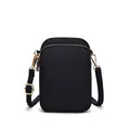Elegante bolso bandolera mini vertical negro para móvil con detalles en oro fino - Negro