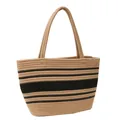 Grand sac cabas en paille tissée avec rayures horizontales noires pour la mode printanière. - Largeur 40xHauteur 27xÉpaisseur 8 / Kaki