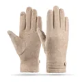 Beige winterwerkhandschoenen voor heren en dames, touchscreen-vriendelijk en warm gevoerd - Golvende Rand Knop Stijl (265) / Beige