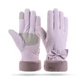 Gants d'hiver thermiques violets avec nœud décoratif et bouts de doigts tactiles - Style Nœud Poignet Fourrure (016) / Violet