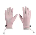 Detail van roze winterhandschoenen met fleecevoering en open vingerontwerp voor fietsen - Flip-top Smiley Stijl (203) / Roze
