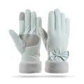 Gants d'hiver bleu clair avec poignets en peluche et nœud décoratif argenté élégant - Style Nœud Poignet Fourrure (018) / Bleu