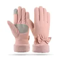 Gants d'hiver roses avec revers en fausse fourrure, nœud et écran tactile - Style Nœud Poignet Fourrure (019) / Rose