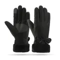 Elegante zwarte winterhandschoenen met strik, touchscreen compatibel en imitatiebont manchet - Strik Bontmanchet Stijl (020) / Zwart