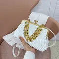 2024 white pleated chain handbag for women with vintage gold kiss-lock and shell shape - White