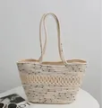 Grand sac fourre-tout tissé crème avec taches noires et texture ondulée à la main - Haut 38xHauteur 23 / Pois Noirs