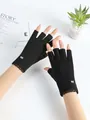 Zwarte vingerloze handschoenen met kant en MN-logo voor warmte in de winterse periode - Vingerloze Kant Letter Stijl (056) / Zwart