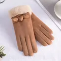 Bruine suède winterhandschoenen met dikke fleecevoering en touchscreen-functie - Strik Bontmanchet Stijl (256) / Khaki
