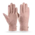 Warme wintergebreide handschoenen in oudroze met touchscreen-functie voor dames en heren - Golvende Rand Kunstparel Knoop Stijl (262) / Lotusroze