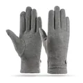 Grijze winterhandschoenen met touchscreen-functie en decoratieve knop op de pols - Golvende Rand Kunstparel Knoop Stijl (263) / Lichtgrijs