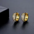Elegant vintage gold plated hoop earrings with double row sparkling zircon stones - Double Row Zirconia Huggie(NSE23122602-18k) / Gold