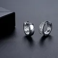 Elegant minimalist silver hoop earrings with pave-set cubic zirconia detail for men and women - Double Row Zirconia Huggie(NSE23122602-Rh) / Silver
