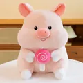 Cute pink pig plush toy holding a pink lollipop, soft stuffed animal gift for kids - Lollipop Pig / 21cm
