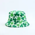 St. Patrick's Day clover print reversible bucket hat with green shamrock pattern - Green Glitter Clover