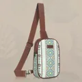 Bohemian geometric pattern canvas chest bag for women with adjustable brown strap - 7" / Off White
