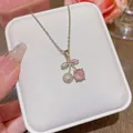 Collier élégant avec pendentif cerise rose en argent et zircons brillants sertis - Acier Titane X237 - Maintien De La Couleur