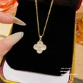 Élégant collier trèfle à quatre feuilles en or avec cristaux de zircon brillants - Acier Titane X138 Avec Préservation De La Couleur Or