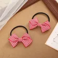 Red and white gingham bow hair ropes set, sweet Korean style elastic hair ties for girls - Red White Plaid
