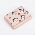 Joli portefeuille rose à trois volets avec motifs vache et fraise pour femme, compact. - Style Court 3 Plis / Vache mignonne - Rose