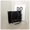 Stylish black transparent large capacity jelly tote bag with durable shoulder straps - Black
