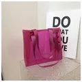 Large capacity pink transparent jelly tote bag with sturdy shoulder straps - Rose Red