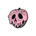 Creative pink melting skull donut enamel pin with 'Bite Me' text on white background - Skull Dessert Style (xz056-1)