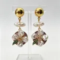 Vintage gold floral drop earrings featuring baroque pearls and elegant purple petals - Purple Base Irregular Artificial Pearl Flower Zirconia Style (2608015)