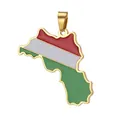 Detailed view of a gold-plated stainless steel Hungary map pendant with enamel colors. - Kurdistan Map / Gold