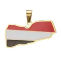 Detailed close-up of Yemen map shape pendant with flag colors and 18K gold plating - Yemen Map / Gold