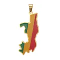 Republic of the Congo map pendant in 18K gold plated stainless steel with tricolor enamel - Congo Republic Map / Gold