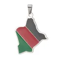 Kenya map pendant featuring black red and green enamel stripes on stainless steel base - Kenya Map / Steel