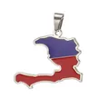 Stainless steel Haiti map pendant accessory with vibrant red and blue enamel finish - Haiti Map / Steel