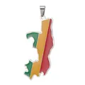 Stainless steel Republic of the Congo map pendant with green yellow red enamel charm - Congo Republic Map / Steel