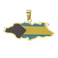 Bahamas map flag pendant necklace charm in 18K gold plated stainless steel with enamel - Bahamas Map / Gold