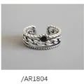 Vintage Thai silver chain ring with black stone and engraved details for women AR1804 - Three-Layer Chain Black Zirconia Style (1804)