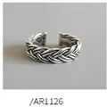Retro sterling silver braided open ring for women with unique antique finish texture AR1126 - Widened Braided Style (1126)